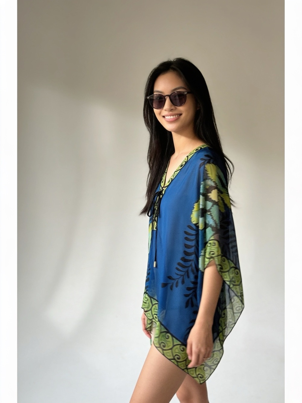 Hale Bob Blue Lightweight Poncho Top & Coverup Size XS